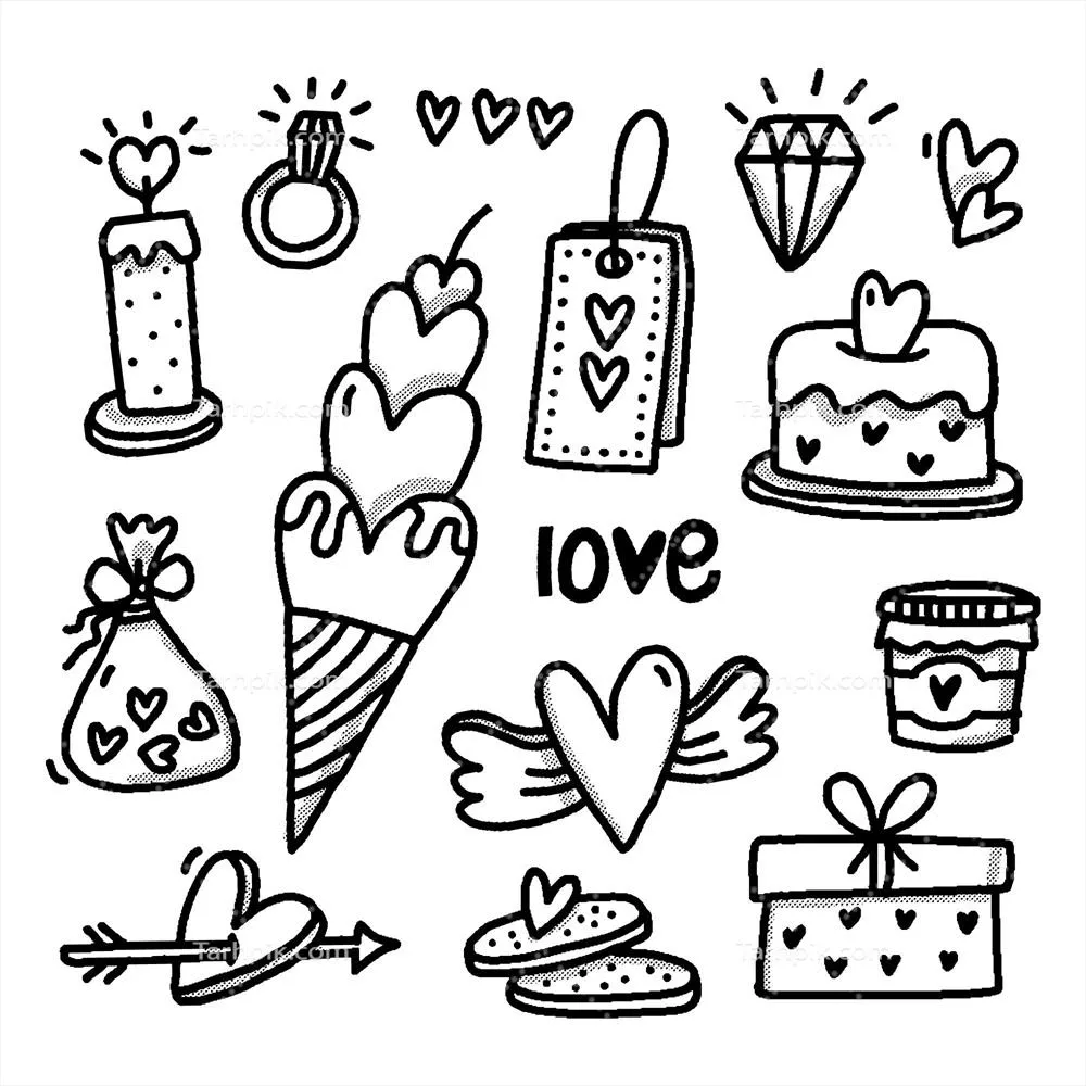 مجموعه عناصری دودیلی برای روز ولنتاین - وکتور (دو عدد)