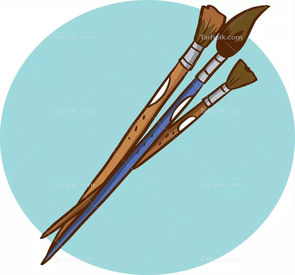 وکتور مجموعه ابزارهای نقاشی: قلم موها به صورت ردیفی روی زمینه سفید