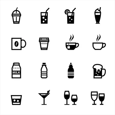 وکتور آیکون‌های نوشیدنی و آیکون‌های Beverage با پس‌زمینه سفید و طراحی زیبا