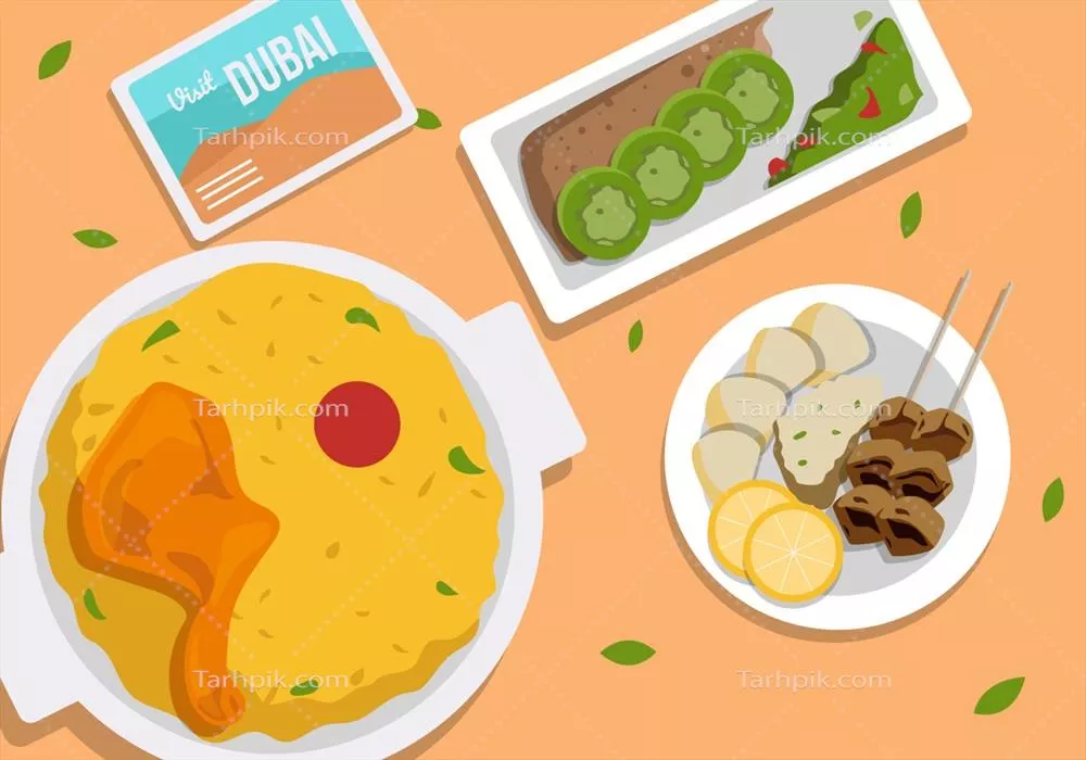 تصویر وکتوری از غذاهای خیابانی دبی: تجربهای جذاب و رنگارنگ