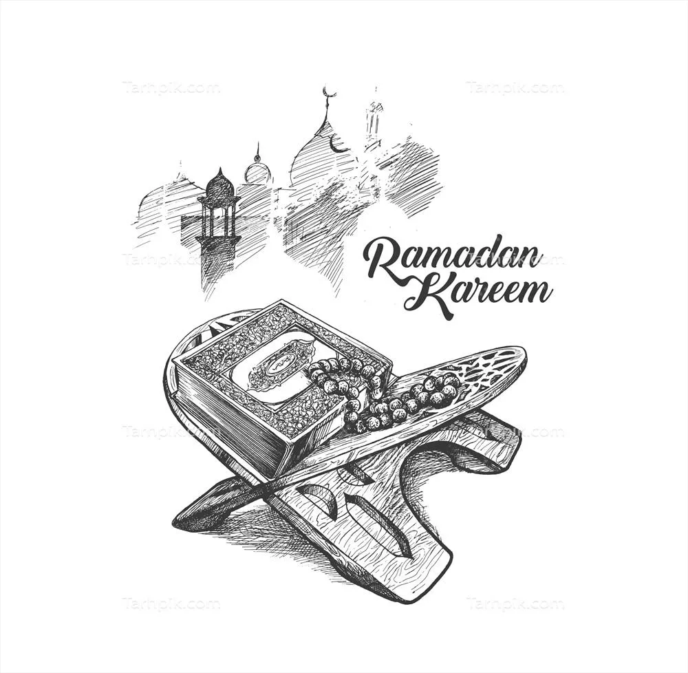 استند قرآن با متن رمضان کریم و عید مبارک - طراحی وکتور