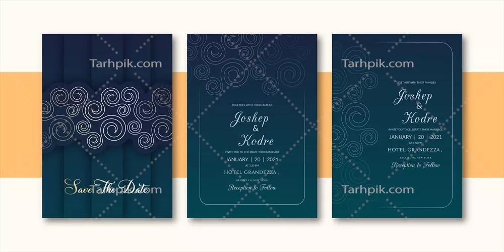 وکتور دعوتنامه عروسی با طراحی حاشیهای زیبا به رنگ سبز تیره