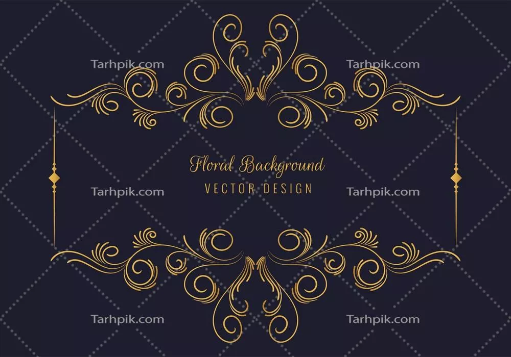 وکتور قاب گلدار مستطیلی با طراحی طلایی و زیبا بر روی پس‌زمینه تاریک