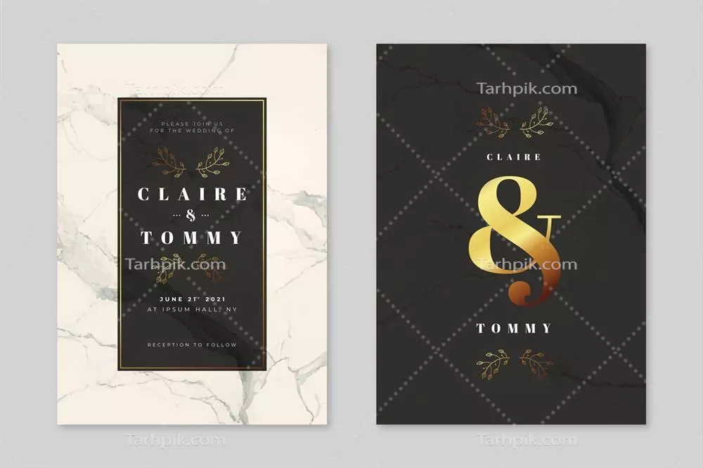 دعوتنامه عروسی مجلل با طراحی مرمر و جزئیات طلایی - الگو وکتور