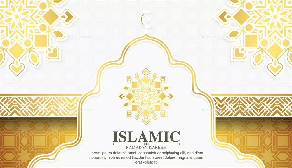 وکتور پسزمینه تزیینات شیک سفید و طلایی برای ماه رمضان کریم