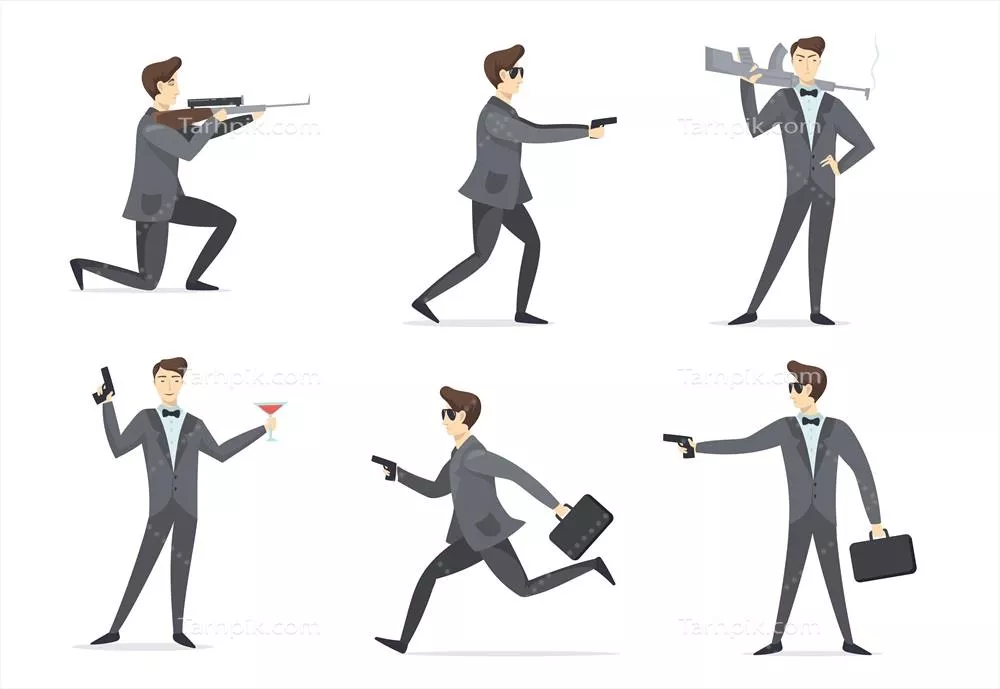 وکتور ماجراجویی های یک نماینده: مأمور مخفی با سلاح و نوشیدنی در دست