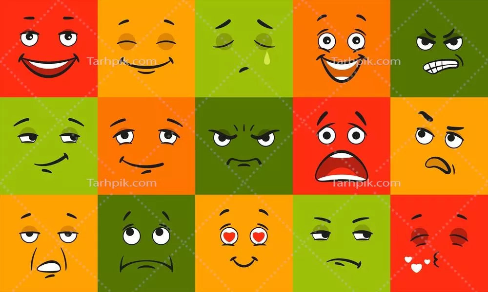 مجموعهای از ایموجیها با حالات و احساسات مختلف - وکتورهای شاد، غمگین و خنثی