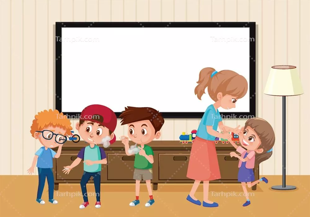 وکتور صحنه تخته خالی در اتاق با حضور اعضای خانواده و فضای صمیمی