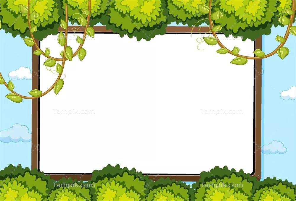 وکتور تابلوی خالی در پسزمینه آسمان با عناصر برگ، فضایی خالی و طبیعی