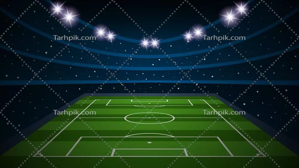 تصویری وکتوری از زمین فوتبال خالی در یک آمفی تئاتر ورزشی