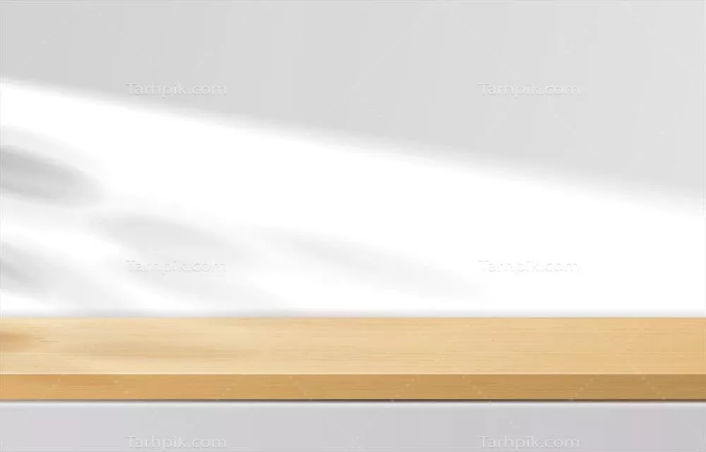 وکتور پایه چوبی مینیمالیستی خالی برای ارائه محصولات آرایشی با سایه برگها