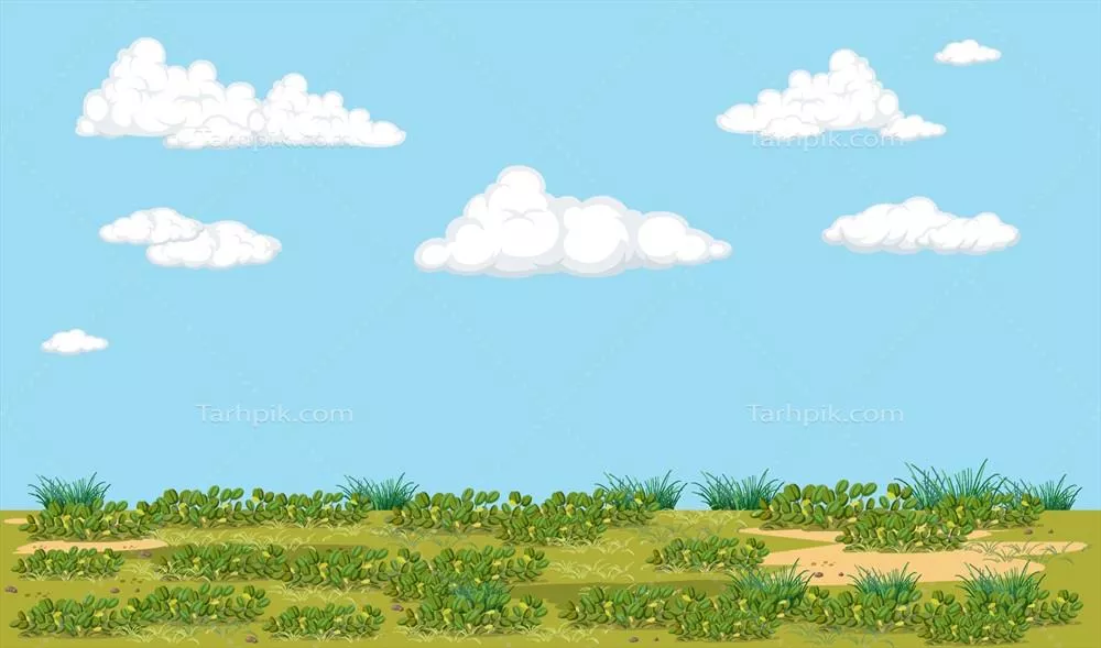 وکتور صحنه خالی با چمنزار و آسمان آبی بدون هیچ مخلوقی