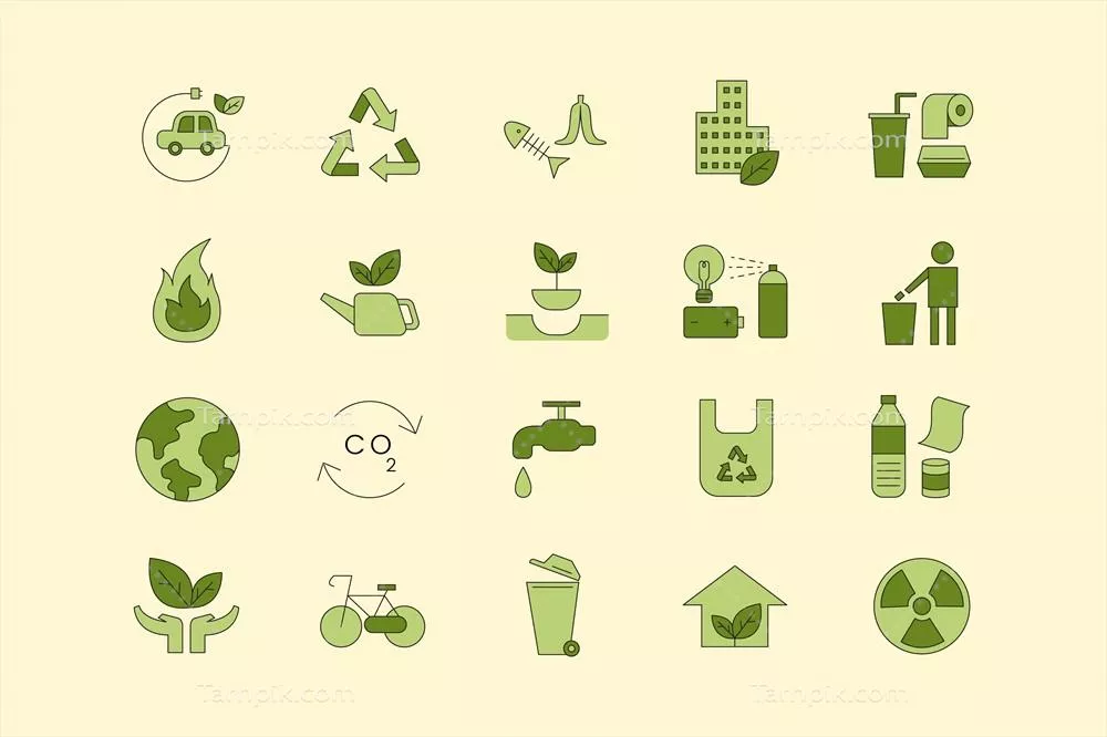مجموعه عناصر طراحی آیکون های محیط زیست به صورت وکتور