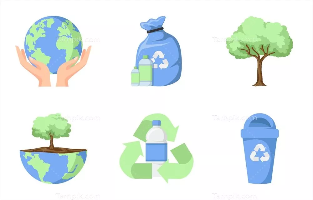 تصویر وکتوری از عناصر حفاظت از محیط زیست و نجات زمین