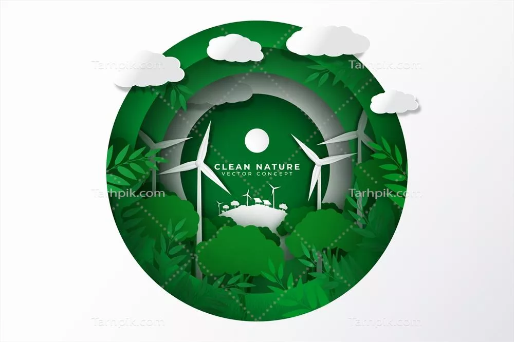 مفهوم محیط زیست با استفاده از آسیابهای بادی در سبک کاغذی و وکتوری