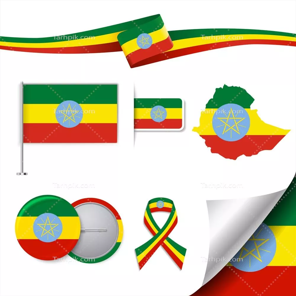 مجموعه عناصر نماینده اتیوپی: طراحی وکتورهای فرهنگی و ملی