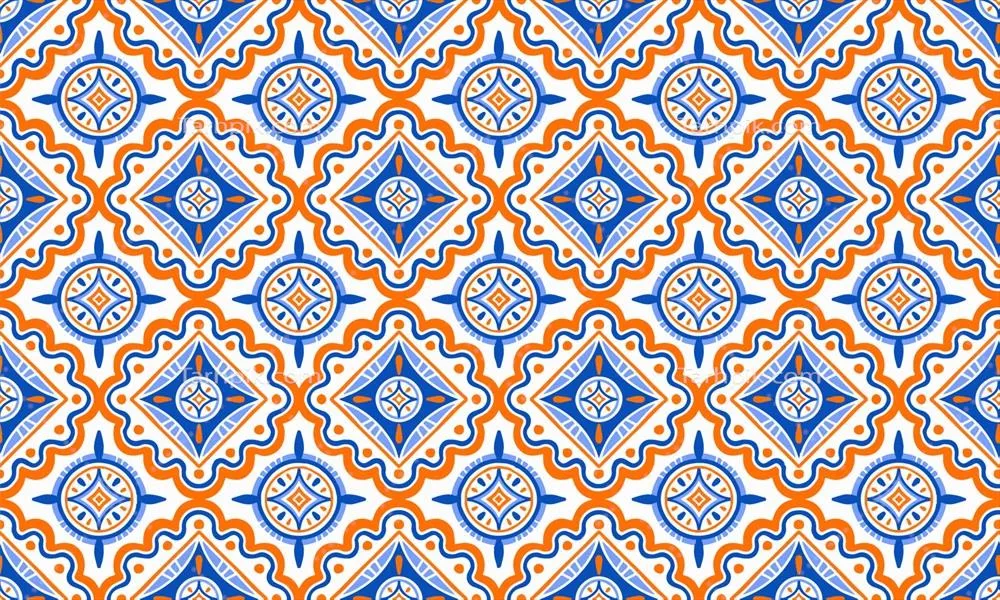 وکتور پسزمینه قومی و انتزاعی با رنگهای آبی و نارنجی و الگوهای هندسی قبیلهای