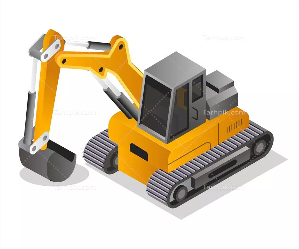 وکتور تصویر ایزومتریک بیل مکانیکی با جزئیات و دقت بالا