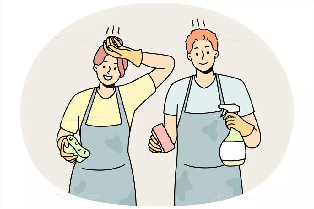 وکتور زوج خسته و کوفته پس از تمیز کردن منزل: چالشهای خانهداری