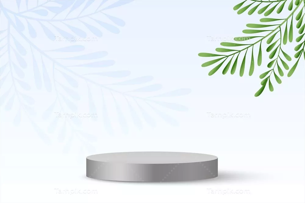 وکتور پودیم ایستاده واقعی و جذاب با طراحی برگ در پسزمینه گرافیکی