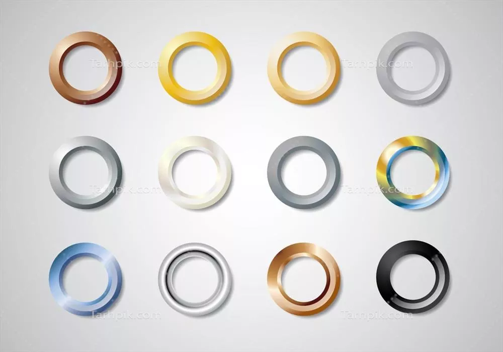 وکتور دسته جلبک های فلزی برنجی و استیل با رنگهای طلا و نقره - مجموعه ایزوله شده