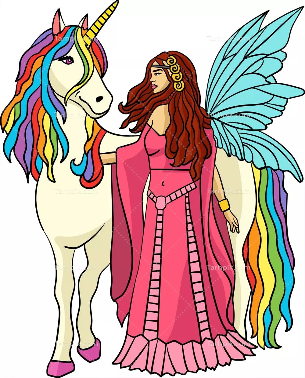 وکتور کلیپ آرت کارتونی رنگارنگ از پری و پونی یالدار