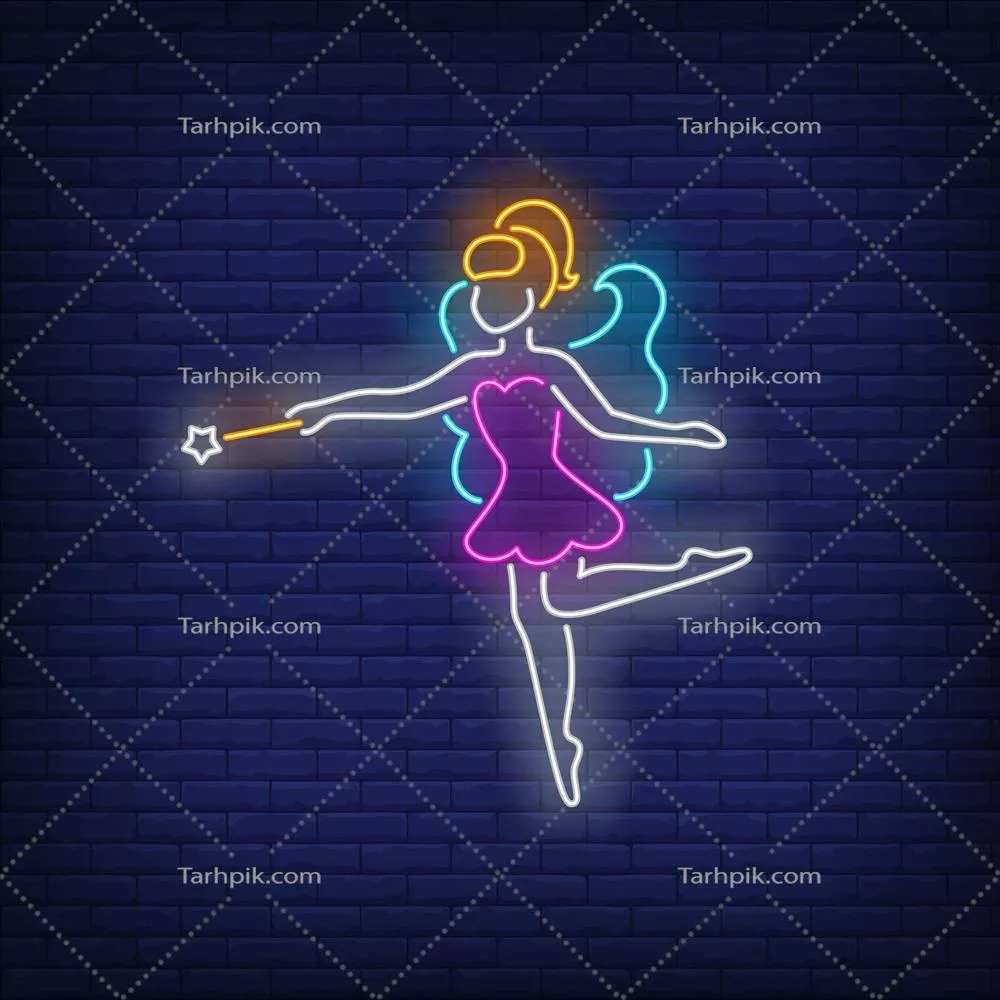 دختر پری با لباس بنفش و طراحی نئونی - وکتور فانتزی