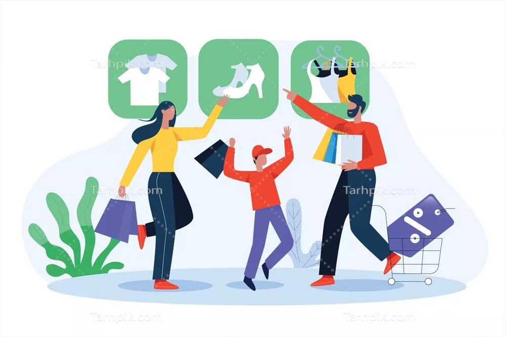 مفهوم تصویرسازی خرید آنلاین خانواده با طراحی وکتور خلاقانه