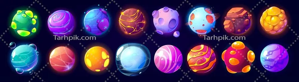 وکتور بازی فضایی با رابط کاربری طراحی شده بر اساس سیارات بیگانه در دنیای فانتزی