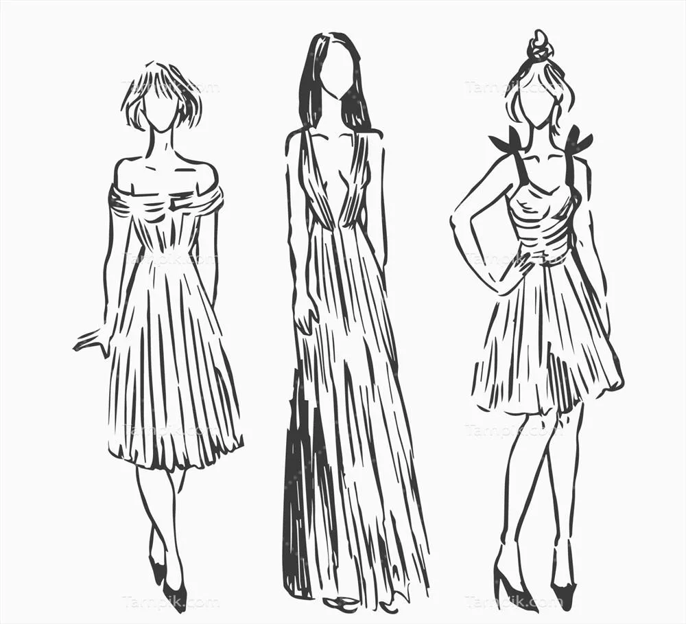 مجموعه طرحهای مد با مدلها به شکل وکتور برای طراحی لباس