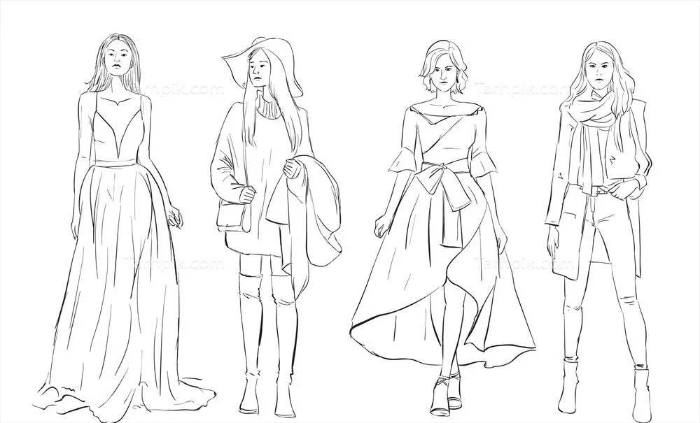 مجموعه طراحی مد با مدلها و وکتورهای متنوع برای الهام بخشی در فشن