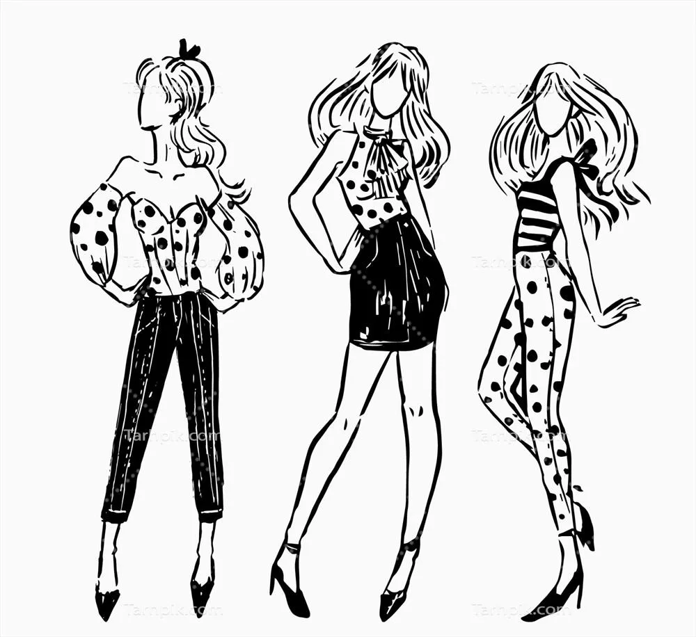 مجموعه طراحی مد با مدل‌ها و وکتورهای زیبا و جذاب