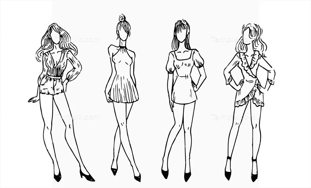 مجموعه طراحی مد با مدل ها به صورت وکتور - الهامات خلاقانه در صنعت مد