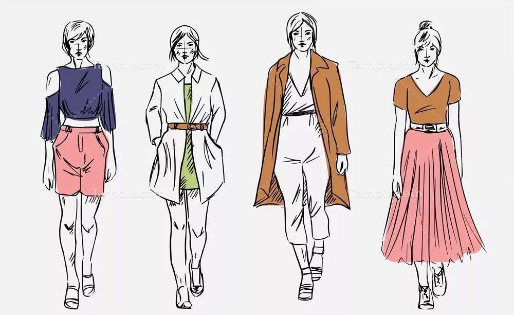 مجموعه طراحی مد با نمایش مدل‌ها به صورت وکتور، الهام بخش استایل‌های مد روز