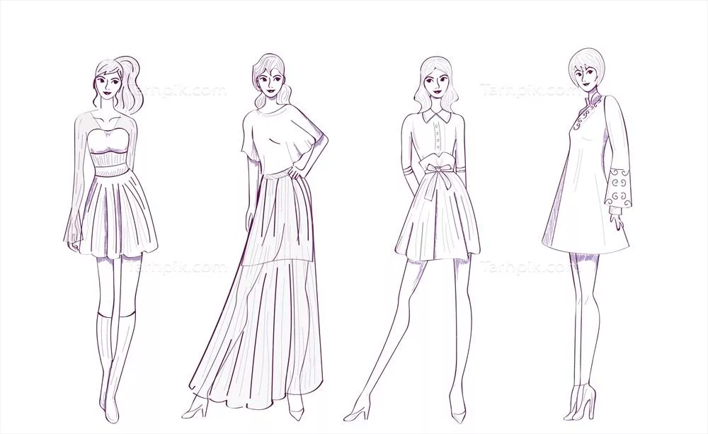 کلکسیون طرح‌های مد با مدل‌ها در شکل وکتور همراه با جزئیات زیبا