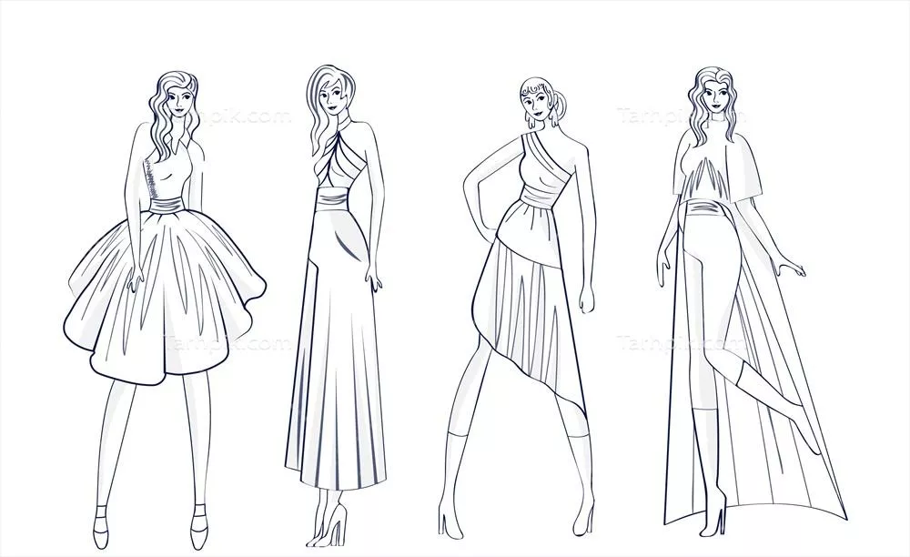 مجموعه طراحی مد شامل مدل‌ها به صورت وکتور برای الهام بخشیدن در فشن