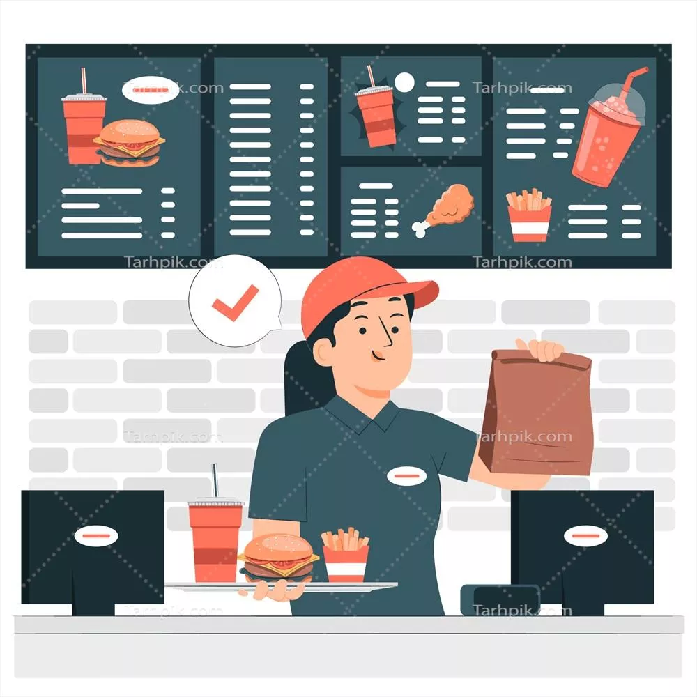 تصویر مفهومی از کارگر فست فود با طراحی وکتور سریع و جذاب
