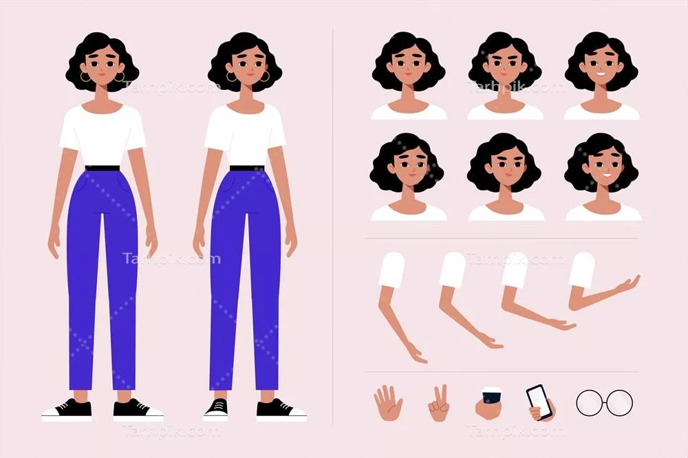 مجموعهٔ تصویرسازی وکتور از حرکات شخصیتهای زنانه