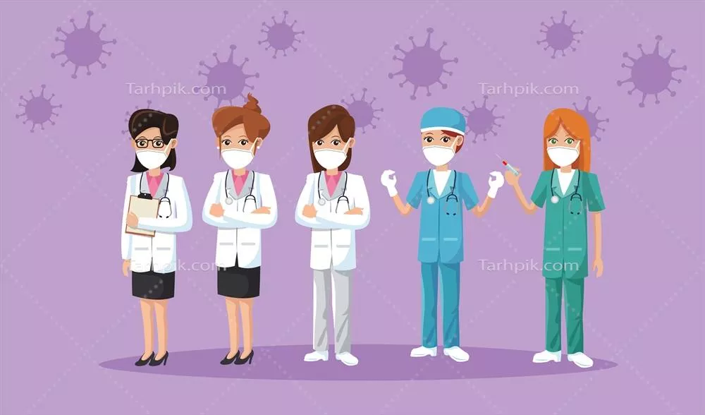 وکتور دکترهای زن با ماسک‌های پزشکی: نمایی از تلاش‌های بشردوستانه در مقابله با بیماری‌ها