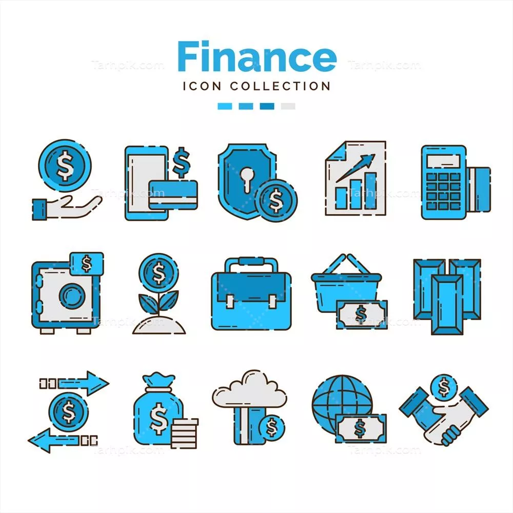 وکتور مجموعه آیکون های مالی: نمادها و نشانه های مرتبط با دنیای مالی