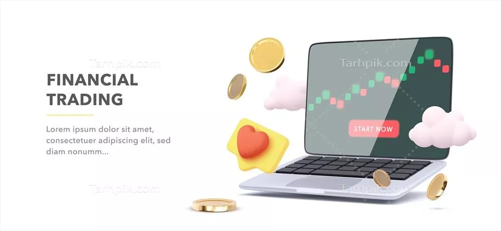 وکتور بنر مالی و تجاری با طرح سه بعدی و نمای واقعگرایانه