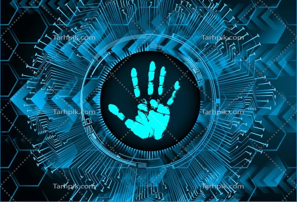 وکتور شبکه امنیت سایبری با پسزمینه اثر انگشت و دست
