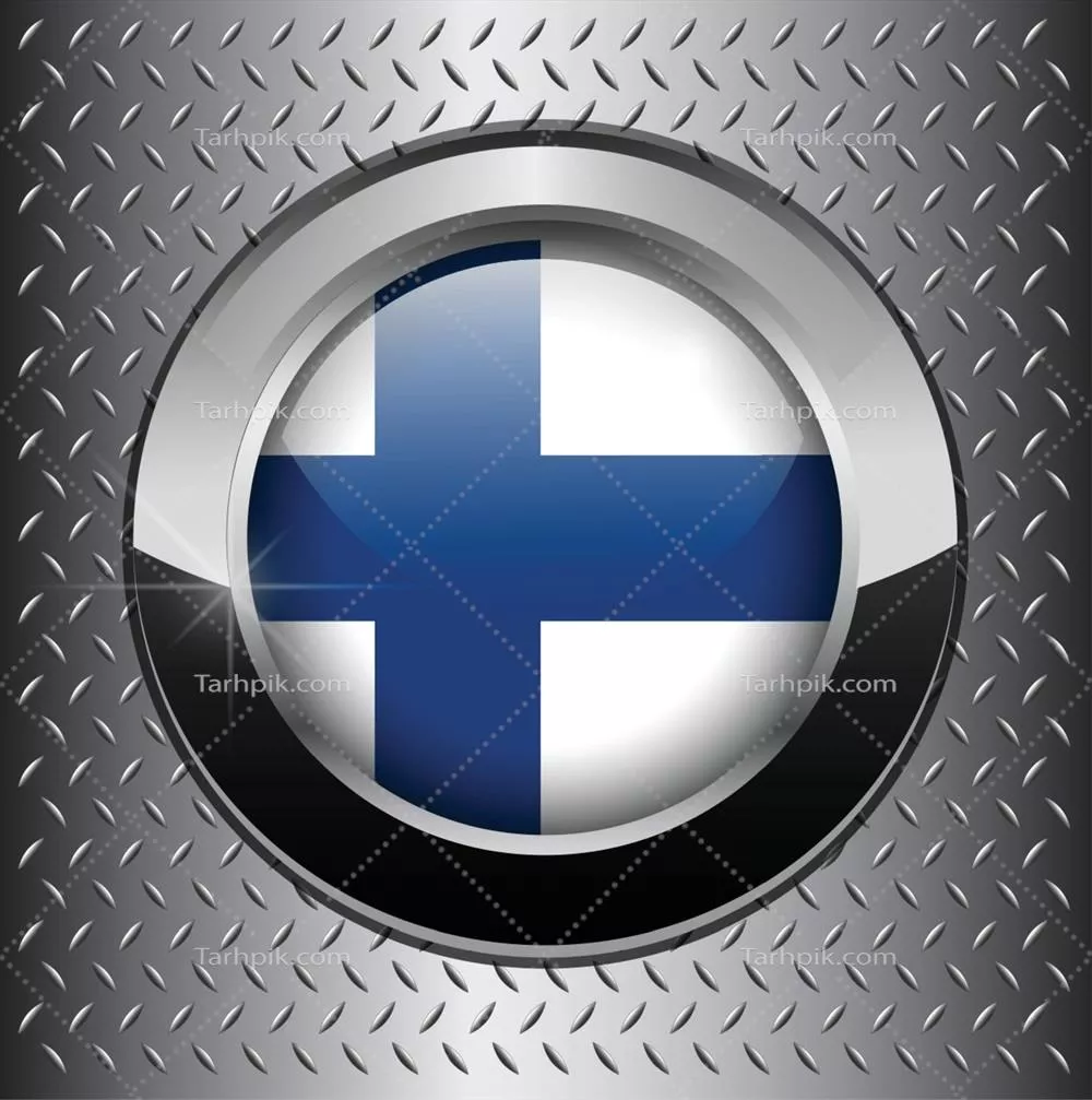 دکمه پرچم فنلاند روی پسزمینه فلزی وکتور