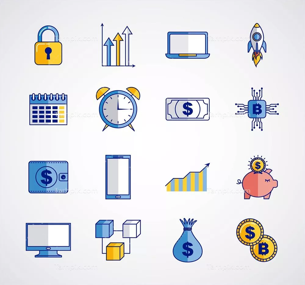 وکتورهای نمایشی برای فناوری مالی و ارزهای دیجیتال بیتکوین