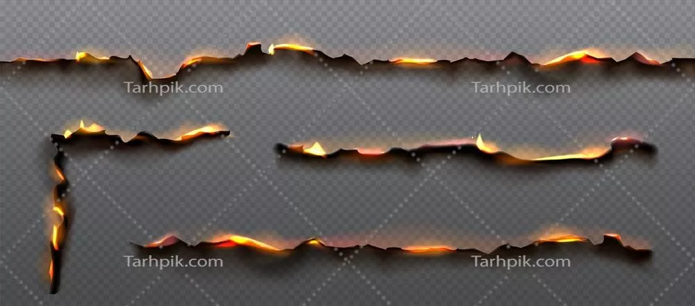 وکتور کاغذ سوخته با لبه‌های آتشین به رنگ نارنجی و شعله‌های زنده