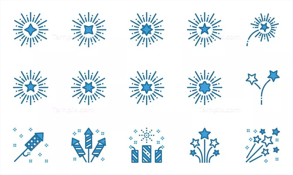 نقاشی خطی رنگی آتش‌بازی - تصویرسازی وکتور جذاب