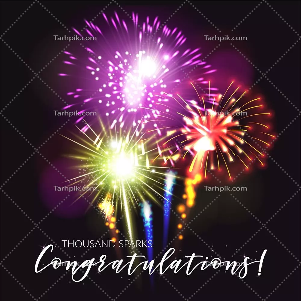 وکتور پوستر واقعگرایانه آتشبازی با تبریکات برای جشن و سرور