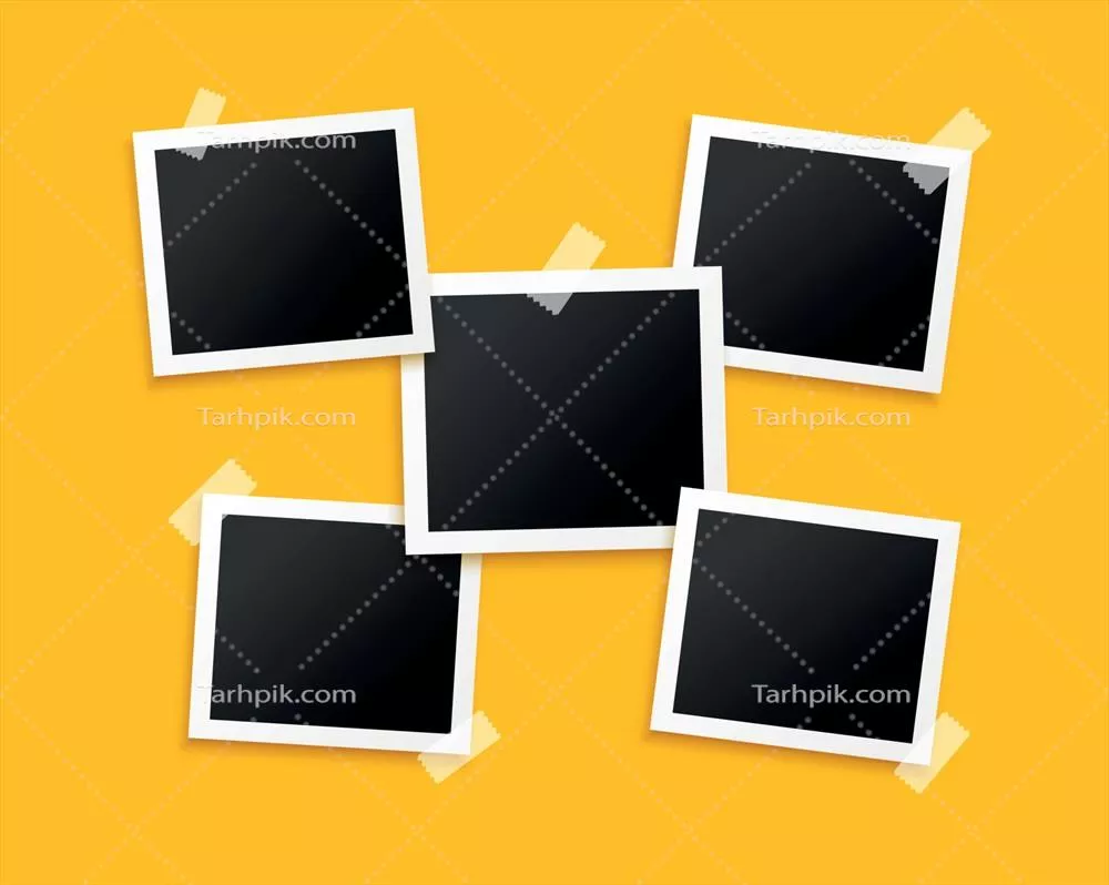 وکتور طراحی پنج قاب بر روی پسزمینه زرد با جزئیات هنری و مدرن