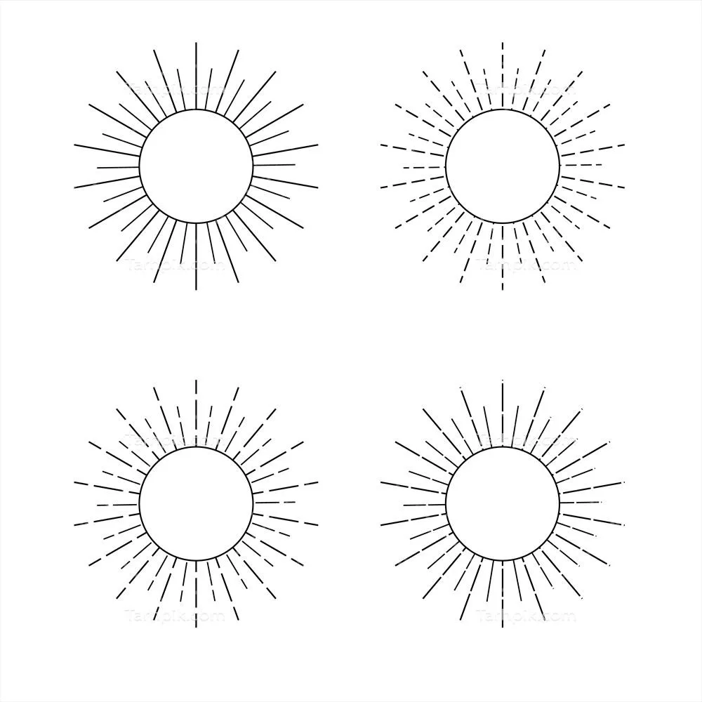 تصویر وکتور اجزاء آیکون خورشید به صورت خطی و تخت