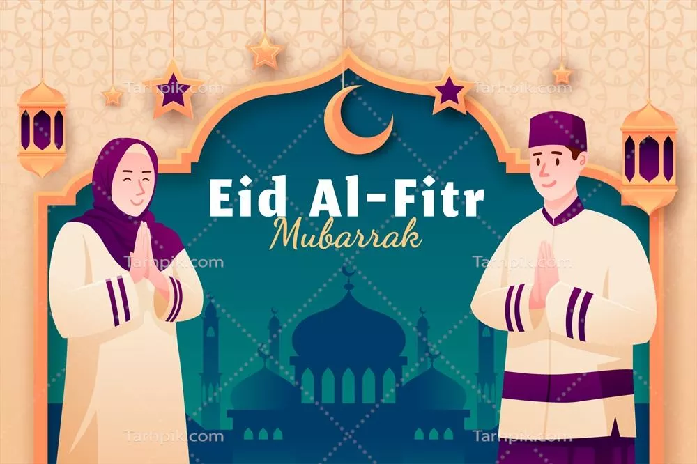 طرح وکتور زمینه صاف جشن Eid al-Fitr با طراحی زیبا و رنگارنگ